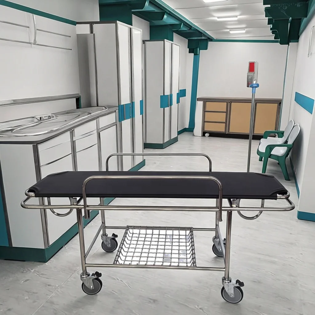 Narrow Profile Cold-Rolled Steel Aluminum Stretcher Bed 4 Omni-Wheels Foldable Adjustable Durable Multi-Function Medical School 4