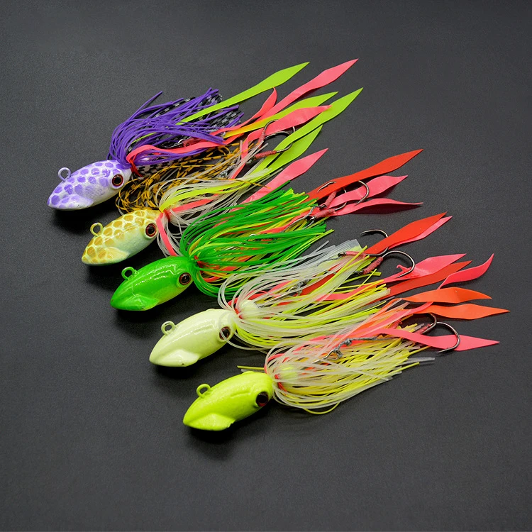 4pcs Squid Head Fishing Lure Rubber Skirt Saltwater Fishing Lures Jigs Tackle 