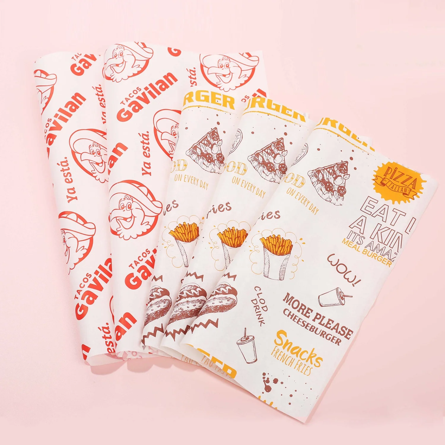 Waxed Greaseproof Custom Logo Paper Sandwich Food Wrap Wrapping Restaurant Printed Burger Paper
