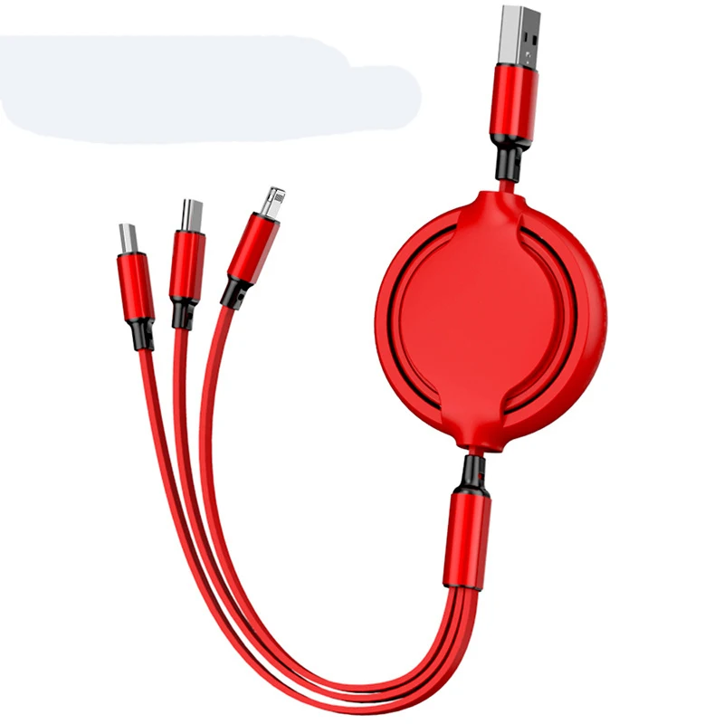 Custom gift retractable 3A fast charging cable USB three-in-one data cable