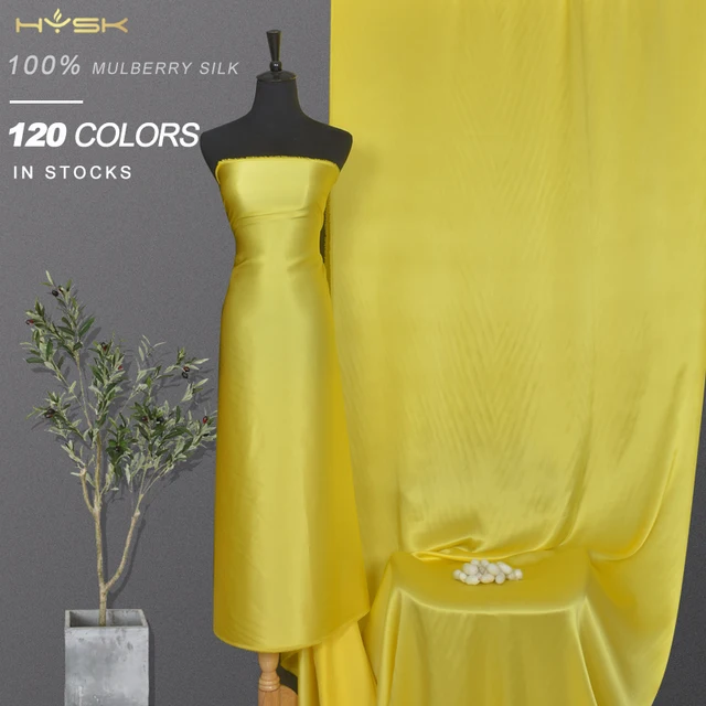 Breathable Soft yellow golden shining Hyaluronic Acid devore 100 pure silk charmeuse satin fabric vegan french for wedding dress