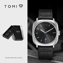 TOMI Business Quartz Watch, 42mm Alloy Case, Leather Band, Day