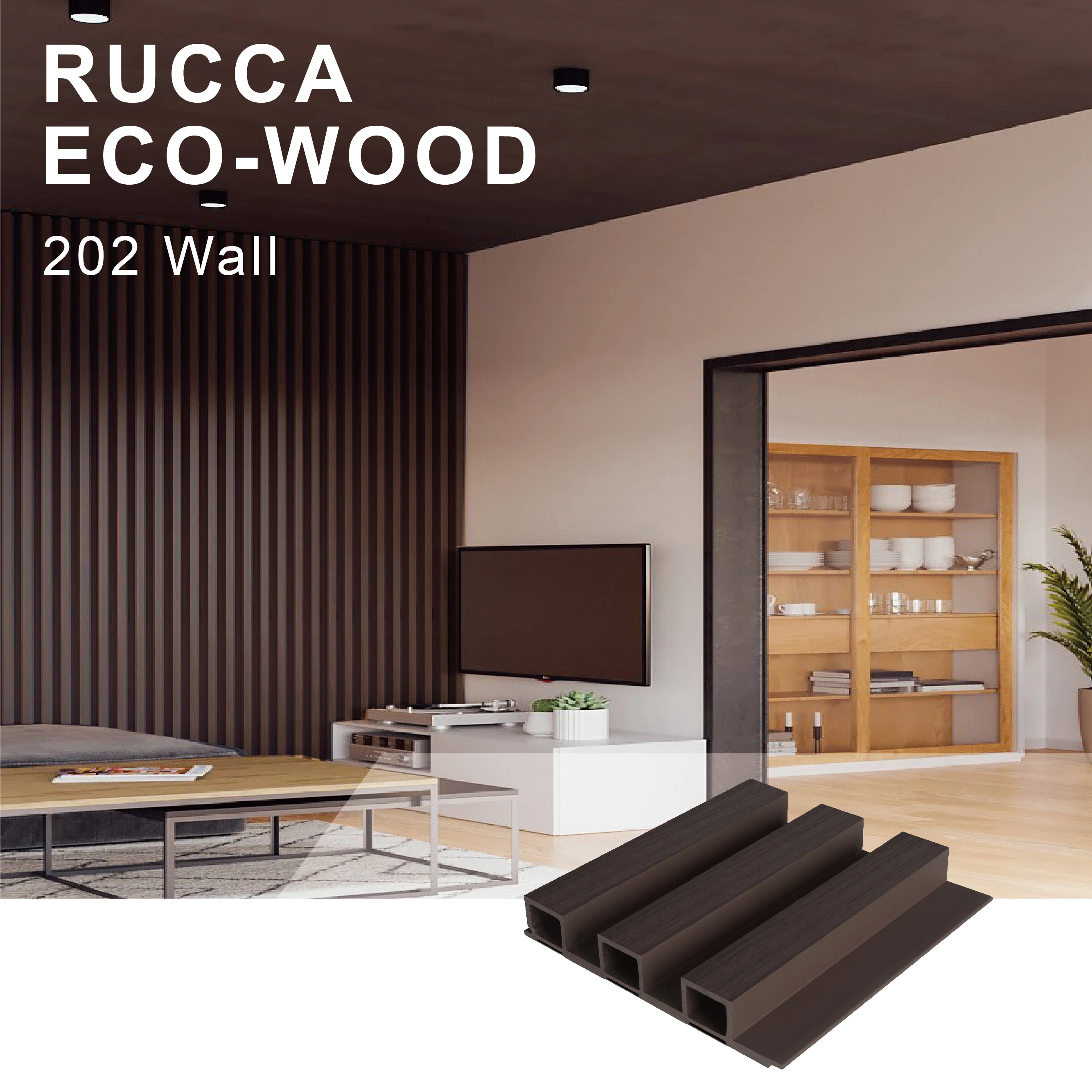 Rucca WPC Foshan Wall Panel Black Color Decorative Board Cladding Design 202*30mm Guangdong OEM/ODM Factory