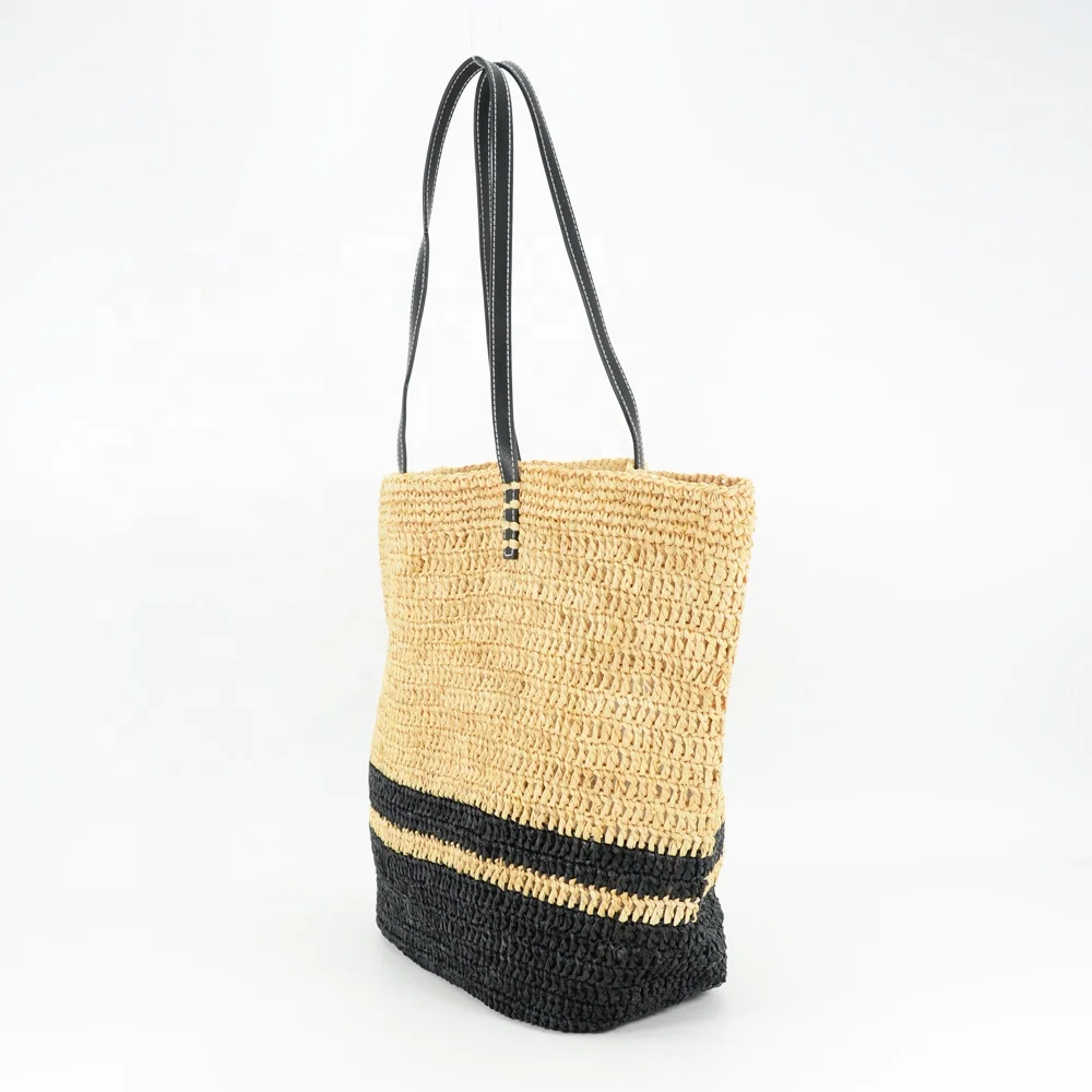 Borsa Tote da spiaggia estiva e primaverile con manici in pelle