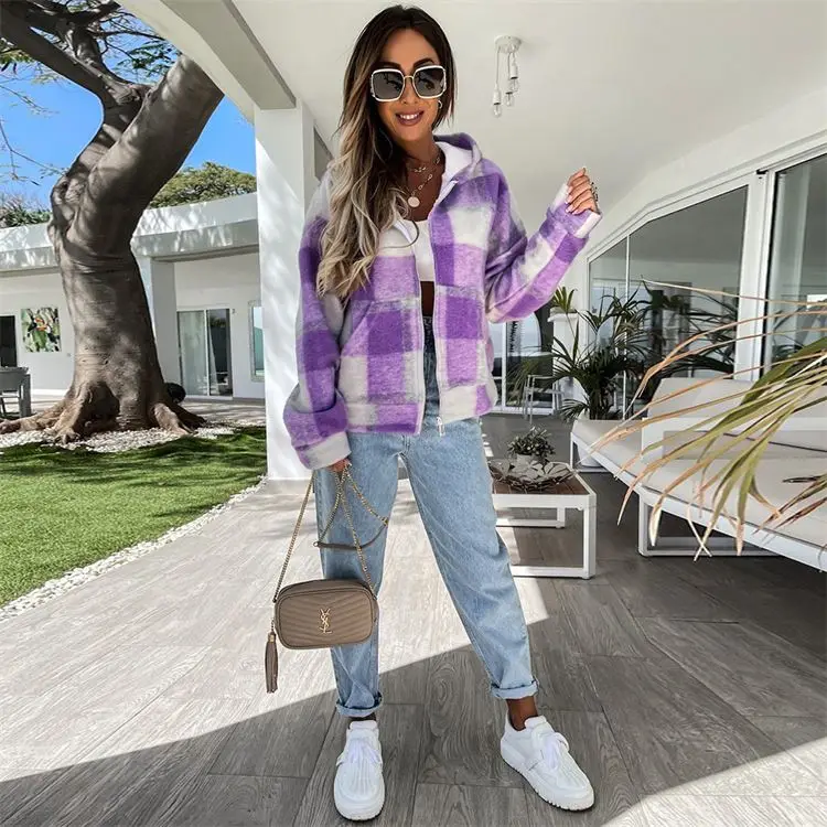 checked hooded jacket