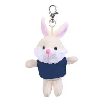 Custom Popular Soft Rabbit Shaped Fur Toys Plush Stuffed Keychain with Blue T-shirt
