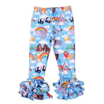 Boutique hot sale Girls' Pants Farm rainbow animal pattern print Ruffle bell Bottom Pants Girls