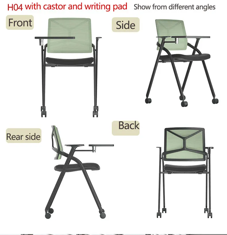 product new design mid back folding conference training chair student chair with writing tablet-104