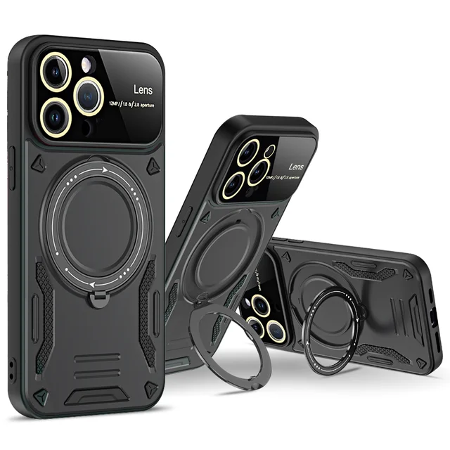 Multi-Functional 360° Swivel Stand Phone Case for iPhone 11 12 13 14 15 16 Pro Max PC Material Drop-Proof Protective Cover