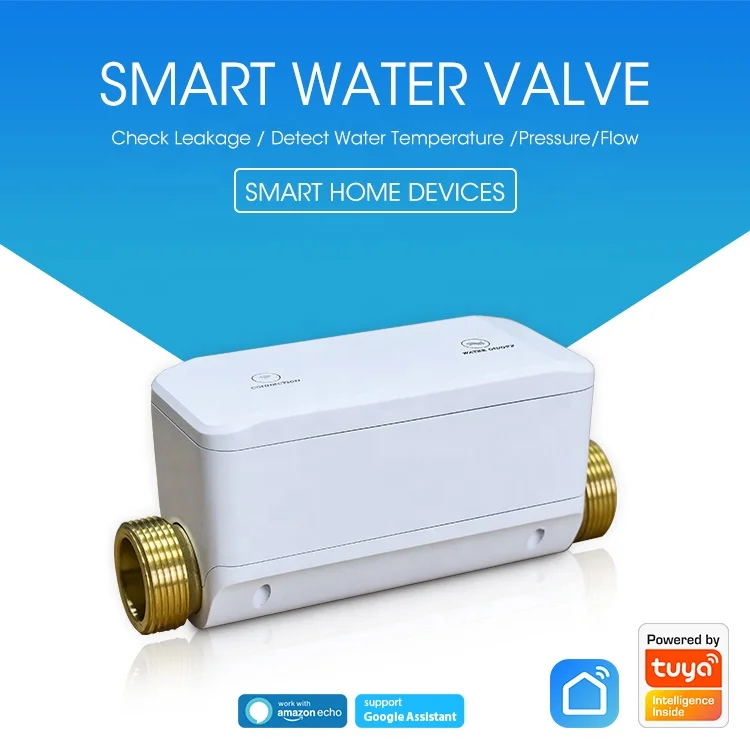 tuya wifi smart life flusso d'acqua misuratore di temperatura di pressione  di acqua acqua valvola di intercettazione automatica