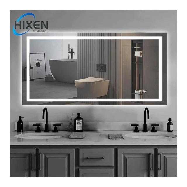 HIXEN 600x800mm rectangle frameless IP44 waterproof touch screen smart led bathroom mirror