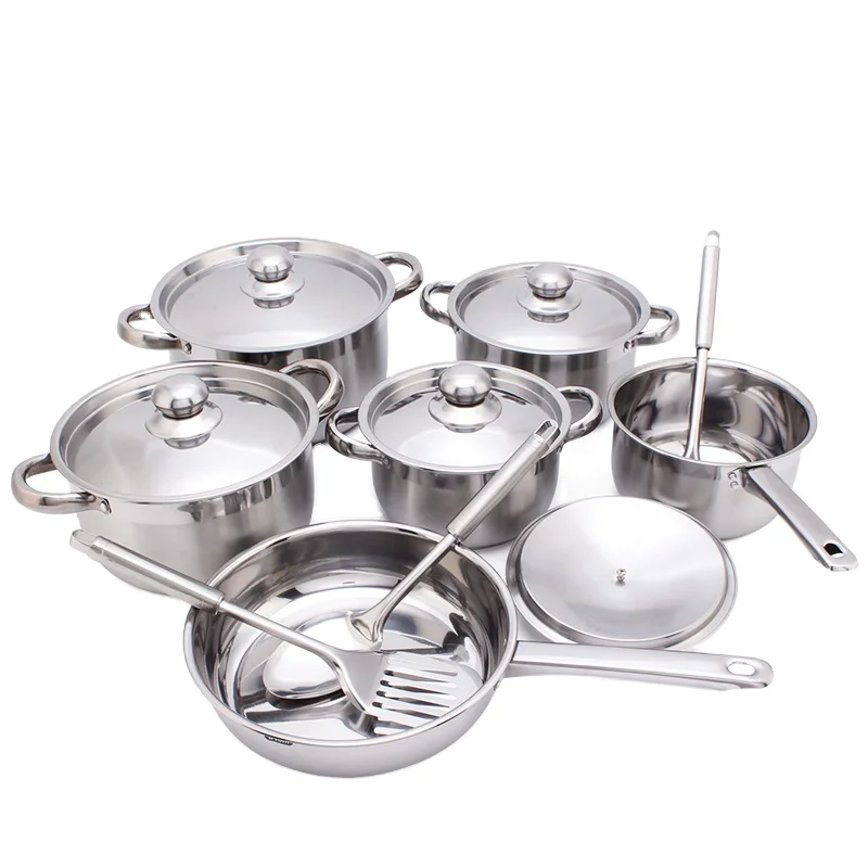15 PCS Induction Bottom Cookware Sets Stainless Steel Kitchen Pots and Pans