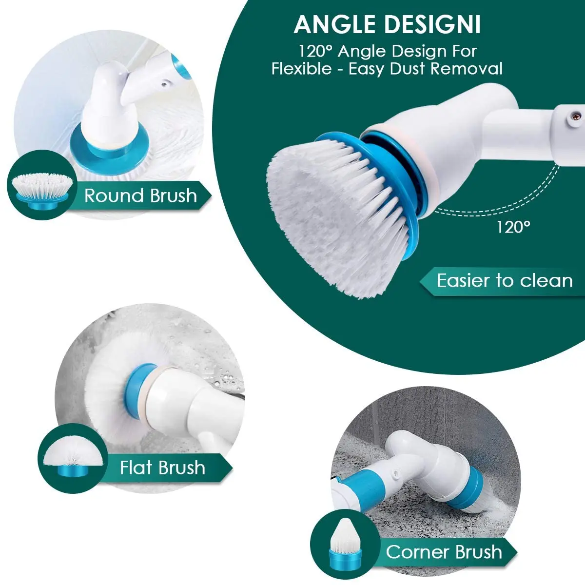 Electric Cleaning Turbo Scrub Brush Adjustable Waterproof Cleaner