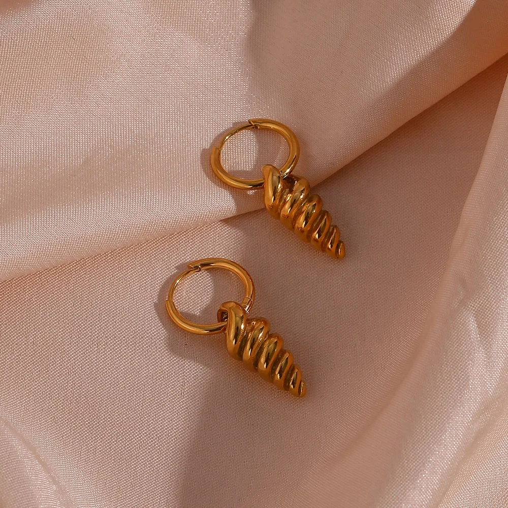 Popular 18k Gold Plated Spiral Shape Drop Earring Tarnish Free