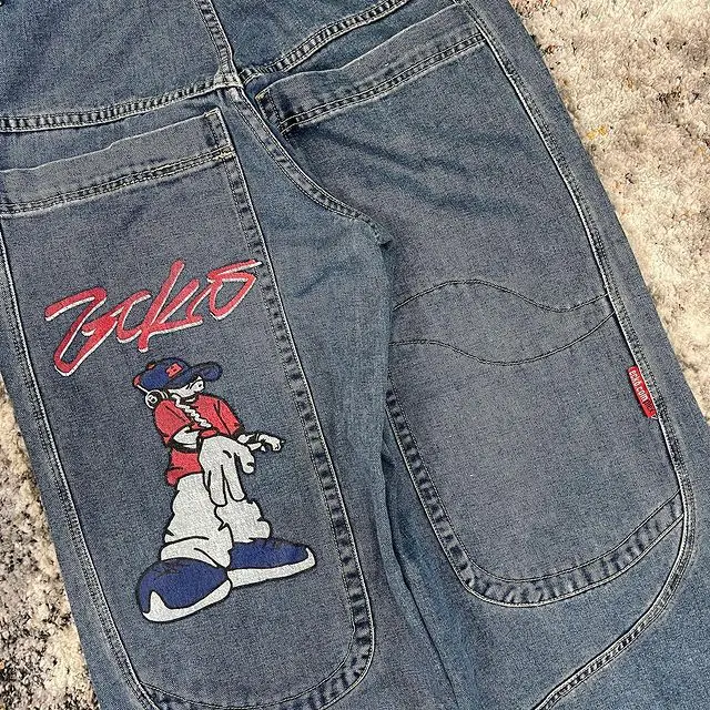 European American Retro Y2K Street Trend Large Pocket Bleach Wash Denim Loose Casual Wide-Leg Jeans