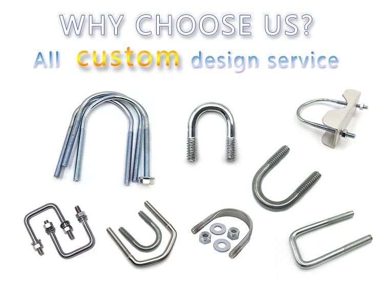carbon steel double u bolts and nuts DIN 3570 Stainless Steel 304 316 Square U Bolt Flat U bolts for Construction