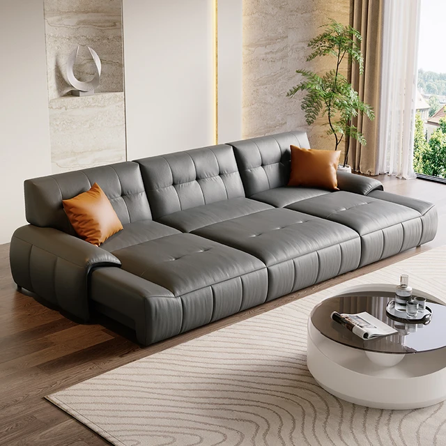 Italian almost row leather electric sofa living room small apartment simple multi-functional retractable remote control sofa bed
