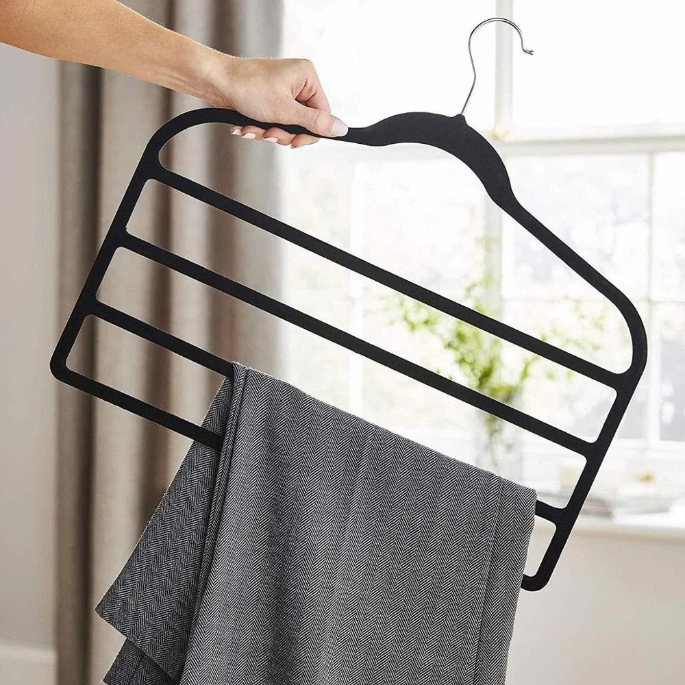 ANQI PACK of 5  4 Layer Factory Good Quality Cheap Sturdy Pants Hanger Velvet Trousers Hanger Pants Hangers