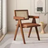 Walnut-colored solid wood-brown leather upholstery