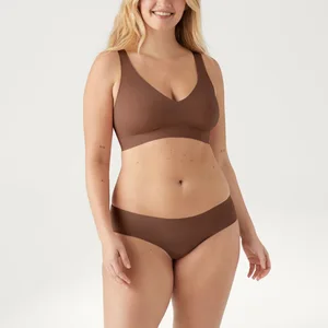 Women's One-Piece Comfortable Wireless Bra Panties Set Breathable Bralette & Low Rise Thong Seamless Sleep Bra Underwear Set