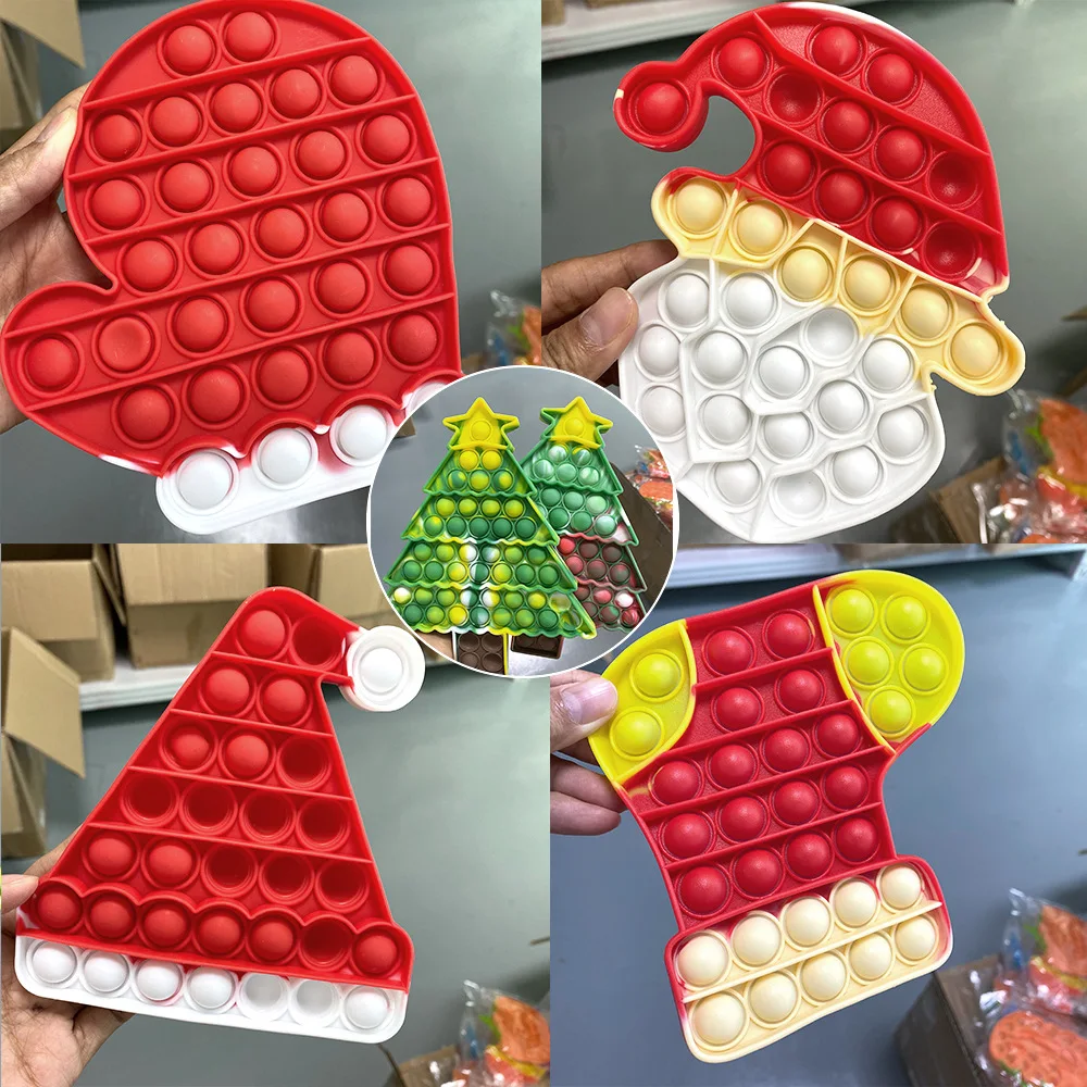 Поп-поп-пузырь сенсорные игрушечный кубик для аутизма Рождественская елка силиконовые игрушки для Снятия Стресса Squeeze подарок на Новый год для детей