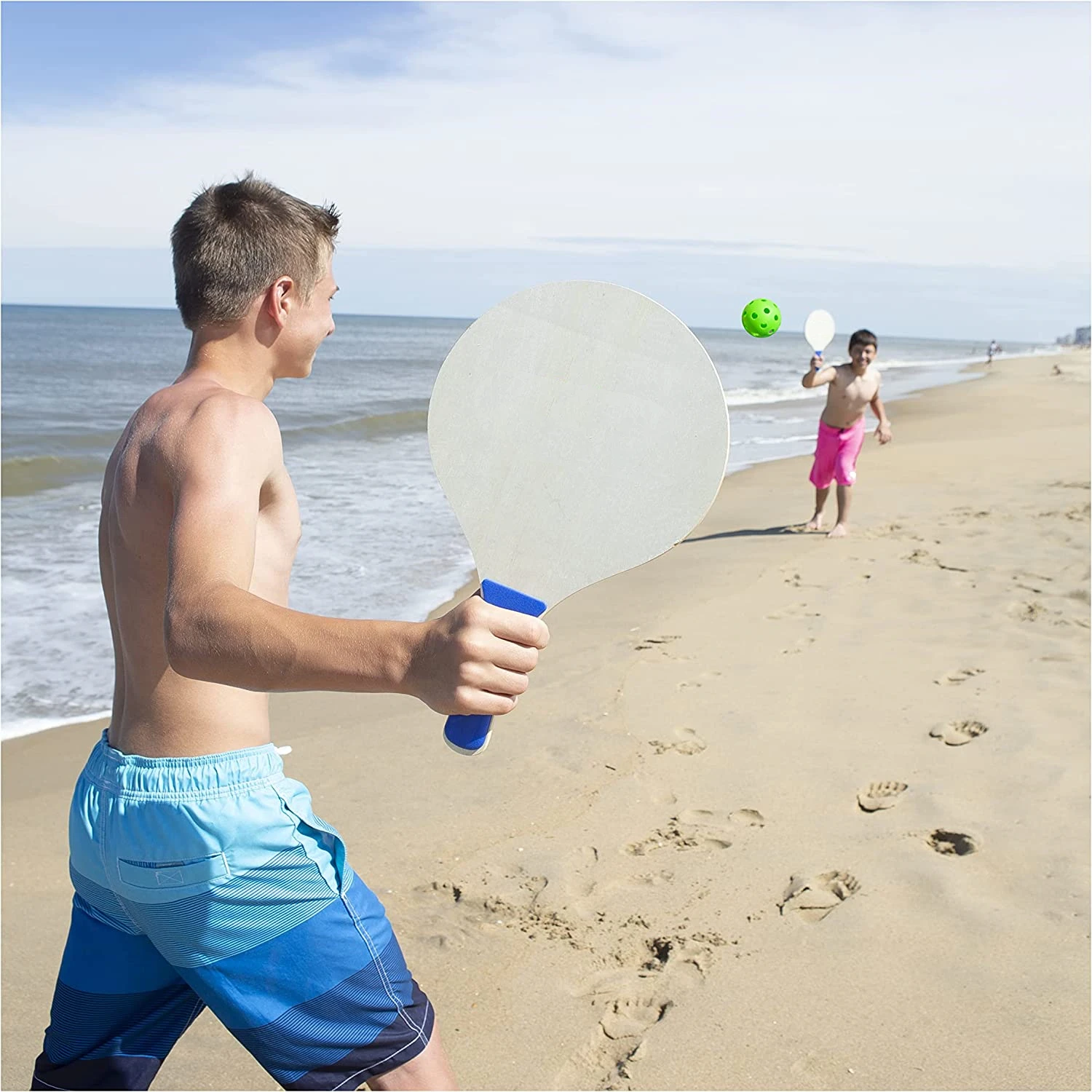 Деревянная пляжная лопатка круглой формы с логотипом на заказ 2 лопатки и 1 для