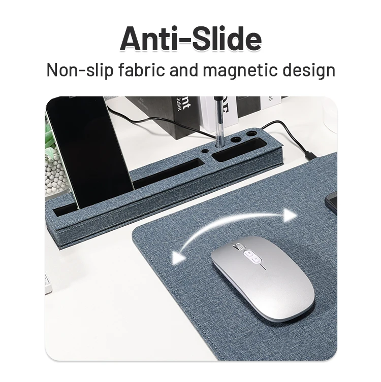 Custom Pu Leather Wireless Charging Mouse Pad With Usb Hub Pen Phone