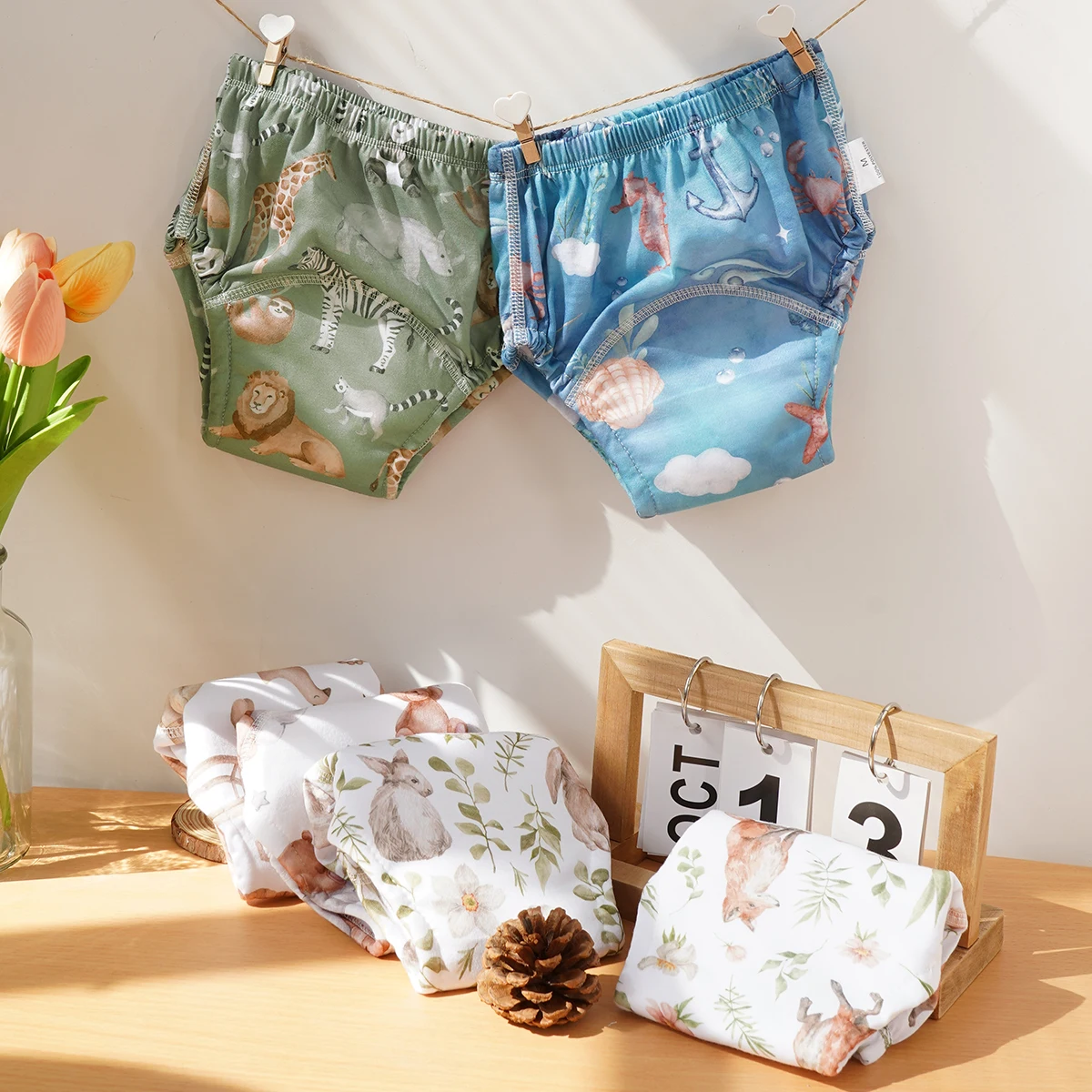  Absorbent Washable Polyester Printed Toddler Pants Baby Potty Training Diaper Underwear for Baby