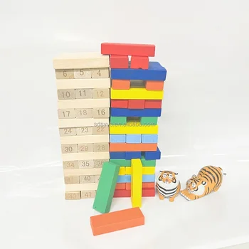 Wooden Colorful Stacking Board Games Building Blocks Wood Balancing Blocks Set Gift for Kids