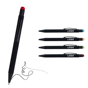 Novelty Promotion Black 2 in 1 Stylus Soft Rubber Aluminum Business Metal Ballpoint Pen Printable Logo With Custom Advertising