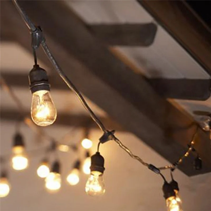 15m A60 LED Fixed Suspended Socket String Light E27 Waterproof LED Retro Edison Filament Bulb Outdoor Garden Garland Patio Party