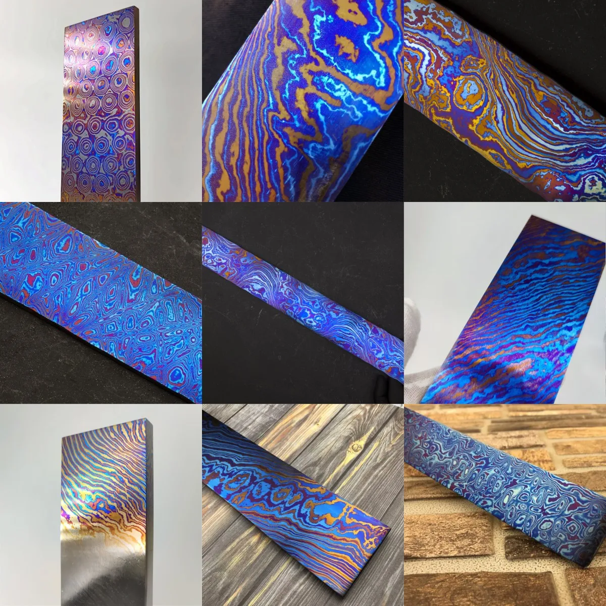 Lot De 3 Barres Timascus (Titane Damas) - Motifs Variés Pour Coutellerie/crafting