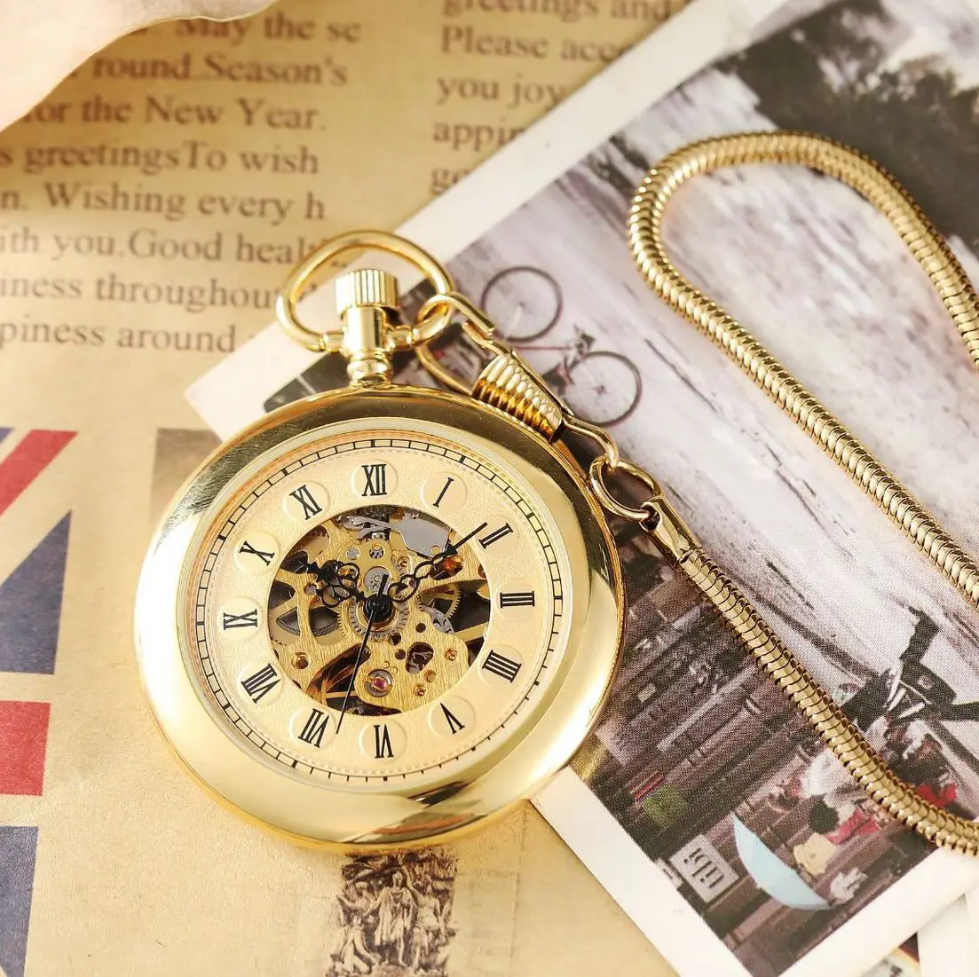 Jam Tangan Mekanis Rantai Ular Skeleton Antik Jam Tangan Saku Mekanis  Kuningan Putar Tangan