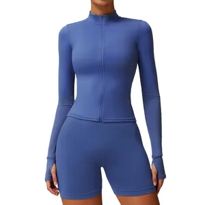 Zipper Fleece Moisture Wicking Breathable Quick-drying Long-sleeved Women's Sportswear Jacket with 3D Pattern for Yoga Training