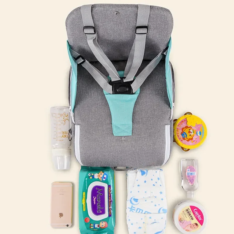 Custom Multifunction Portable Dining Chair Waterproof Baby Travel Booster Seat Foldable Diaper Bag With Safety Seat for Baby