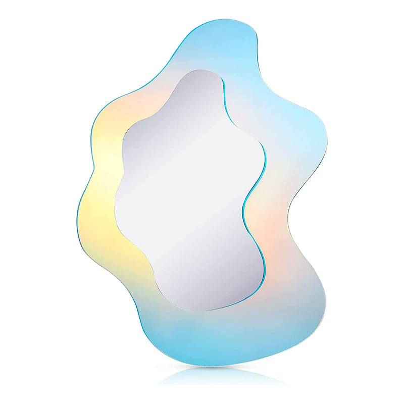Wavy Mirror Rainbow Frameless Retro Acrylic Mirror Irregular Aesthetic Vanity Mirror for Bathroom Entryway
