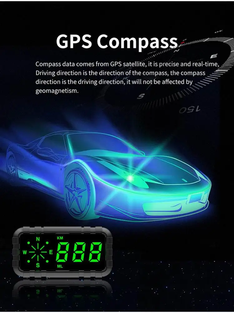 F206 Universal GPS Head UP Display with driving direction Windshield Digital Car Speed Projector Over Speed Alarm 