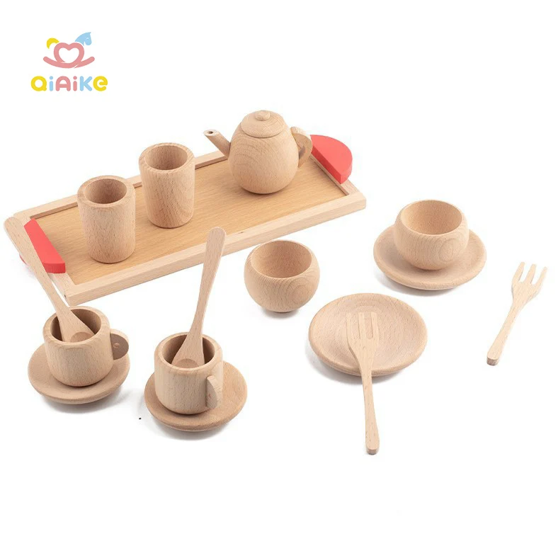 Wholesale Mini Afternoon Tea Utensils Preschool Baby Wooden Kitchen Set Role Play Toys