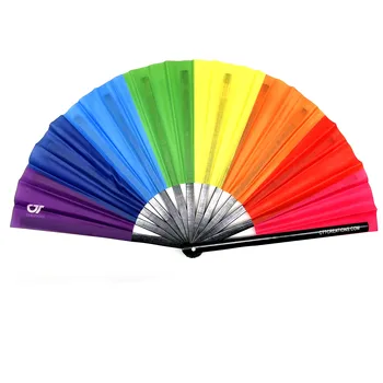 Promotional Custom Printed 33cm Large Folding Loud Clack Bamboo Wooden Hand Held Fan for Rave Festivals Accessories