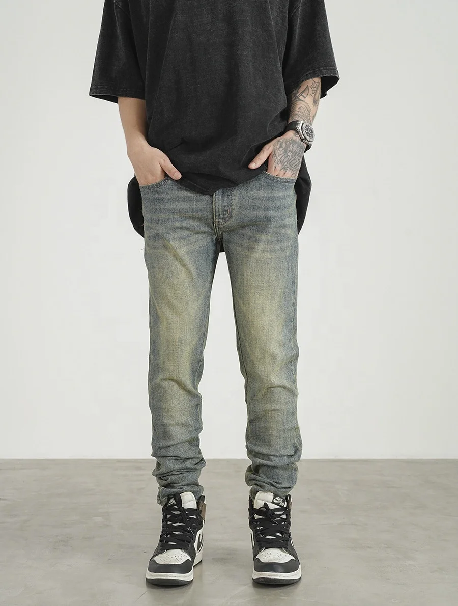 Custom Label Trousers for Men Drop Ship Boys Men Streetwear Stock Skinny Jeans Custom