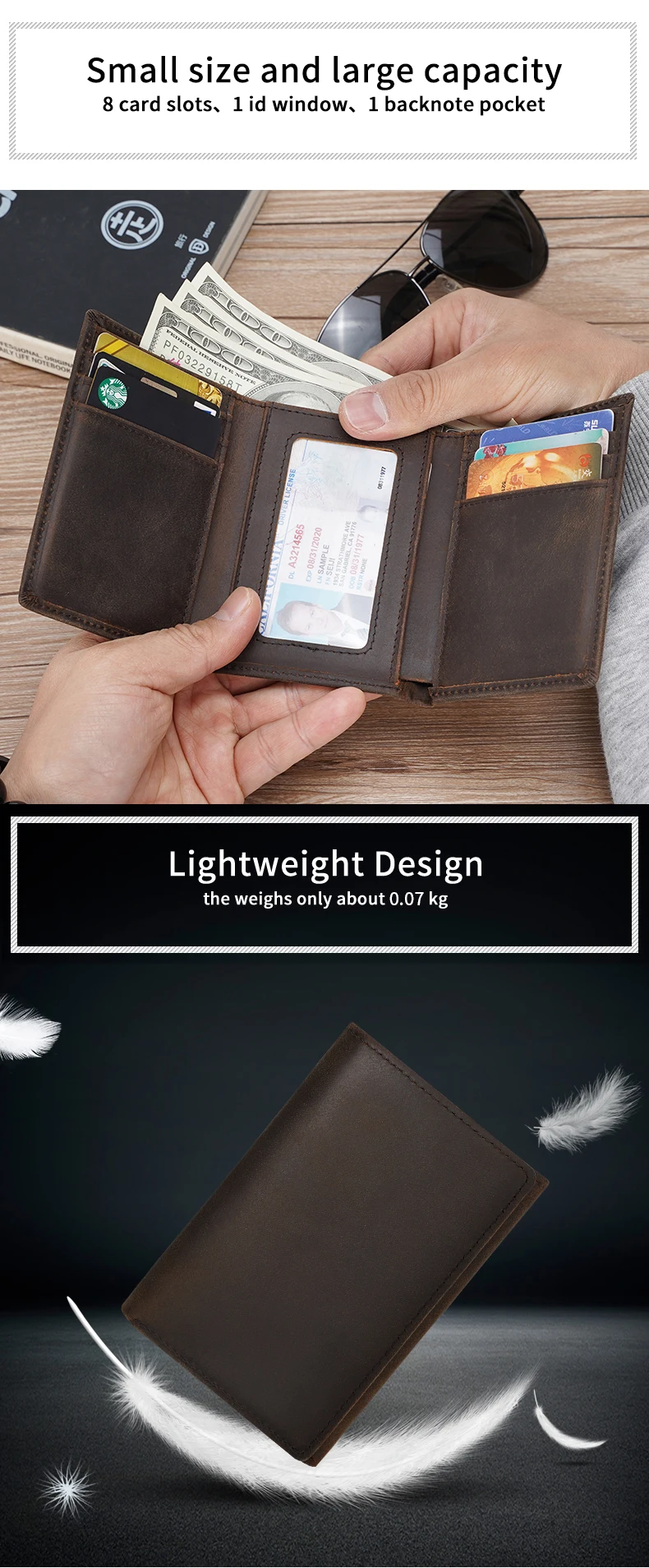 Custom Logo Vintage Cowhide Real Leather Rfid Blocking Men Trifold ...