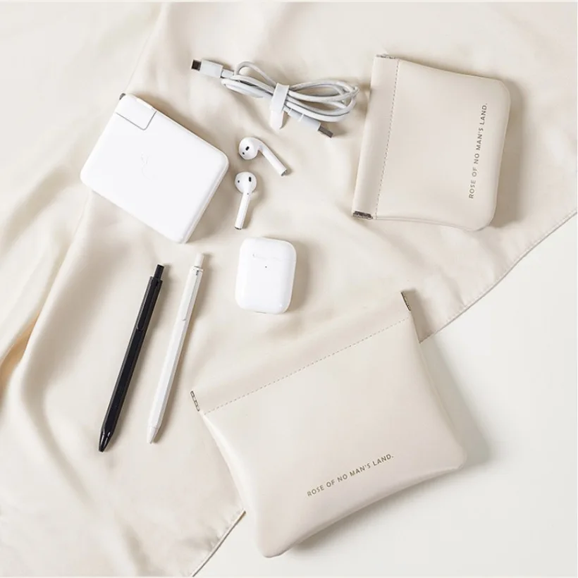 Premium PU Custom Snap Closure Makeup Bag Brown Minimalist Design Travel Cosmetic Pouch Automatic Closing Toiletry Bag for Women