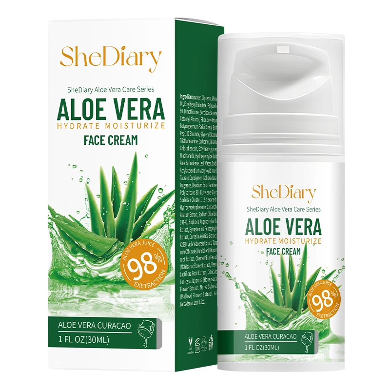 SheDiary, venta al por mayor, la mejor crema facial, 100% puro Natural, crema hidratante de Aloe Vera y Cactus para calmar el cuidado de la cara y la belleza