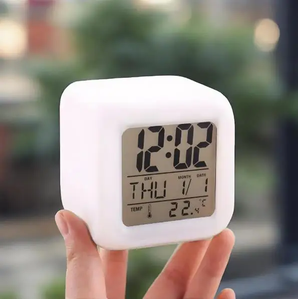 7 Colour Sublimation Cube Clock Popular Gift Electronic Desk Clock with Luminous Feature and Calendars