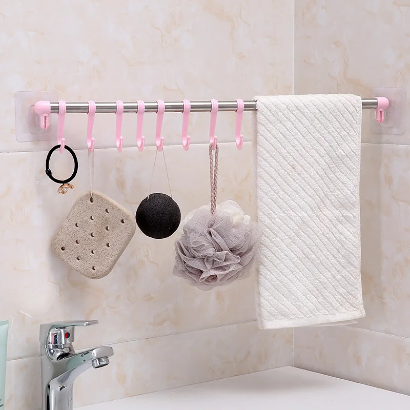 Traceless dual-use towel rack strong wall stick nail free bath towel rack wall hanging free punching manufacture