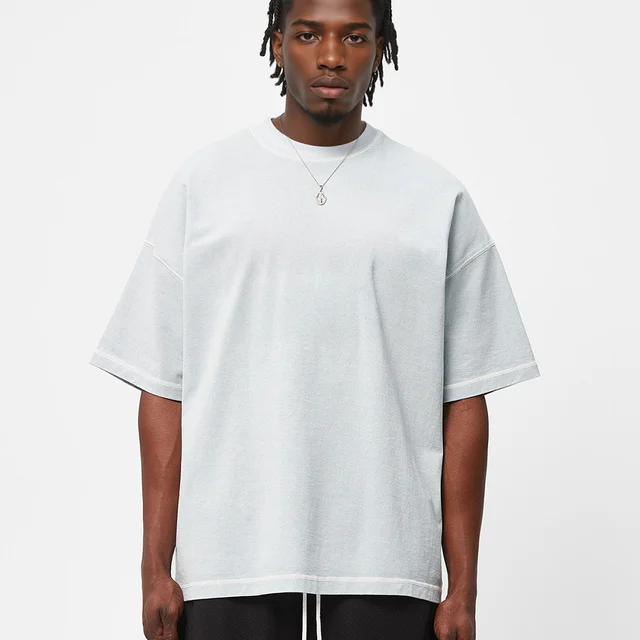 Navy Blue Men's Boxy Loose Heavyweight Cotton T-Shirt Summer Fashion with Custom Printing Logo Terry Fabric