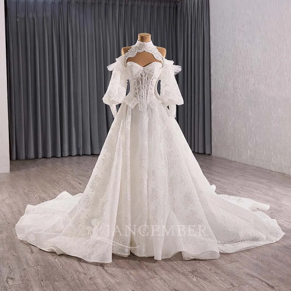 A-Line Lace Glitter Wedding Dress Corset Boning Removable Puffy Rsm241148 A-Line Lace Glitter Wedding Dress Corset Boning Removable Puffy Rsm241148