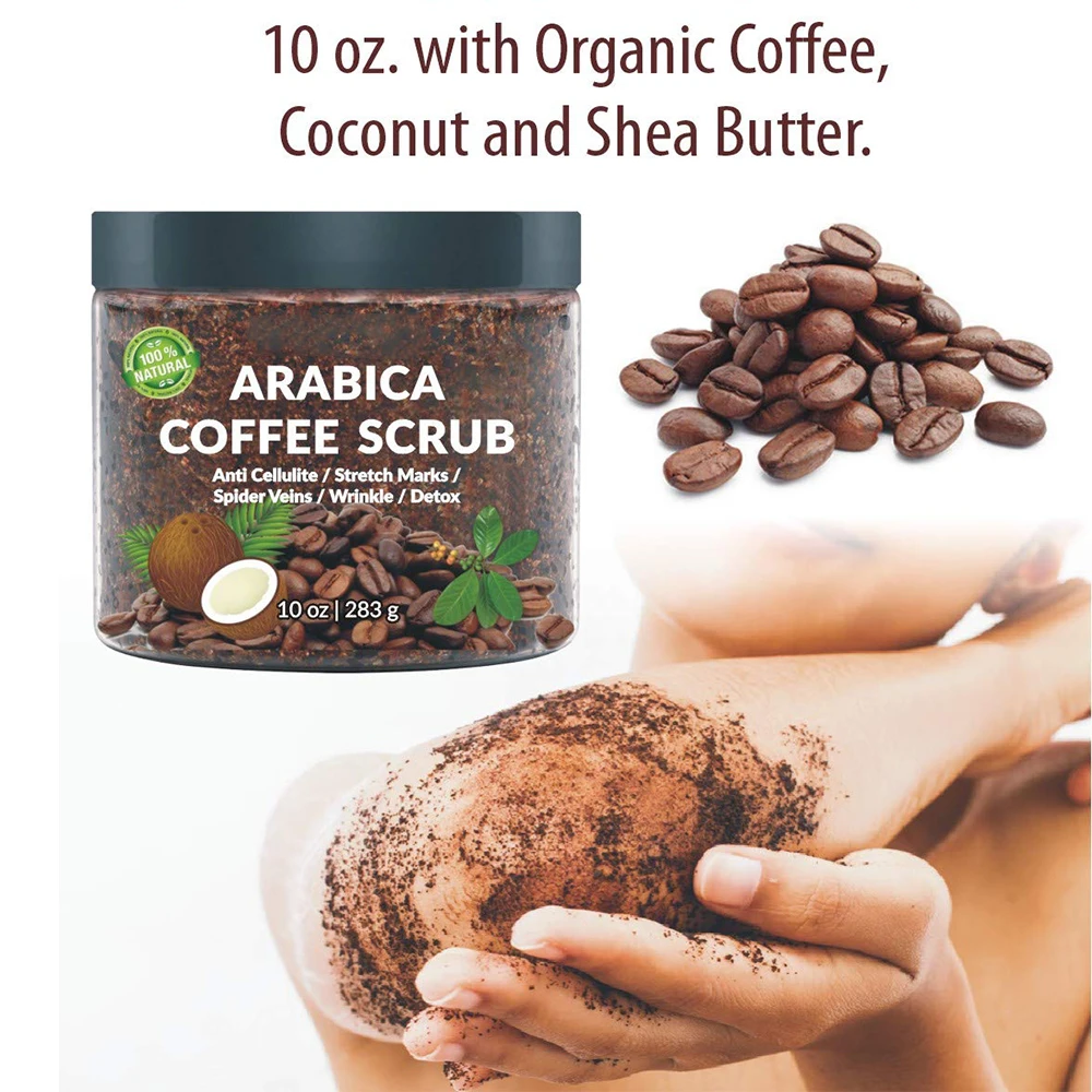 Body Scrub Exfoliating Anti Cellulite and Stretch Mark Treatment Organic Arabica Coffee Scrub with Coconut