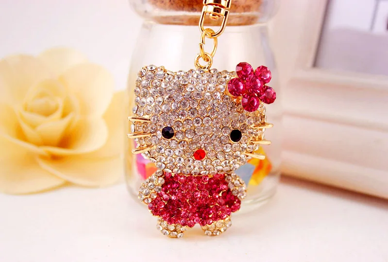 Hello Kitty Crystal Rhinestone Keychain Metal Key Ring Car Bag Pendant ...