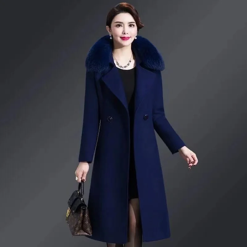 Cashmere Woolen Women Fur Collar Windbreak Trench Coat Ladies Coat ...
